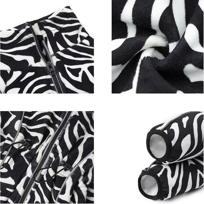 Fleece Dog Coat for Small Medium Dog,Pullover Pajamas Jumpsuit Bodysuit Puppy Coats with Legs, Pet Windproof Warm Cold Weather Jacket Full Body Vest Cozy Snowsuit Outfit Clothes (Zebra Striped, XXL)