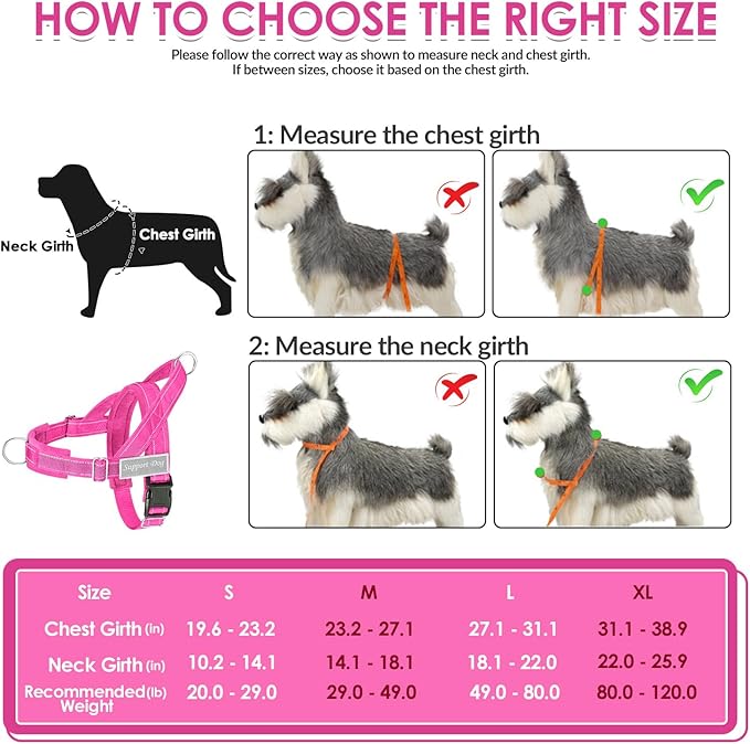 SlowTon No Pull Dog Harness - Heavy Duty Dog Harness and Leash Set for Medium Large Dogs, Reflective Tactical Harness with Soft Padded and Front Clip for Easy Walk and Training (Fuchsia S)