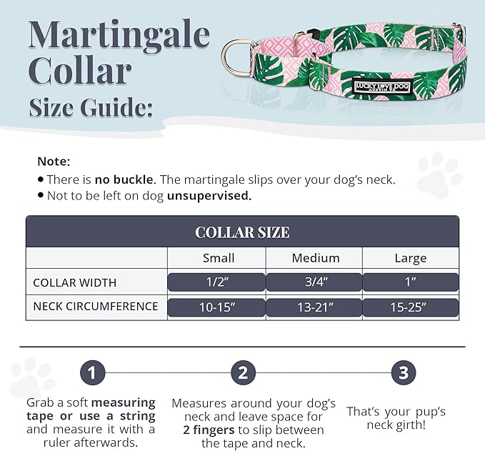 Lucky Love Dog Martingale Dog Collar - Adjustable, No-Slip, Comfortable, Durable, Soft Webbing & Stylish Patterned Collar for Male and Female Dogs Ideal for Training & Walking - Laguna, Medium