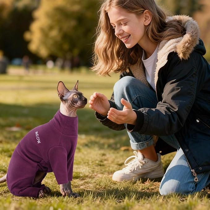ROZKITCH Cat Shirts for Cats Only, Breathable Soft Jumpers for Sphynx Only, Coat with Four Legs, Warm Sweater T-Shirt Pajamas Jumpsuit Vest Cornish Rex, Devon Rex, Peterbald Purple XL
