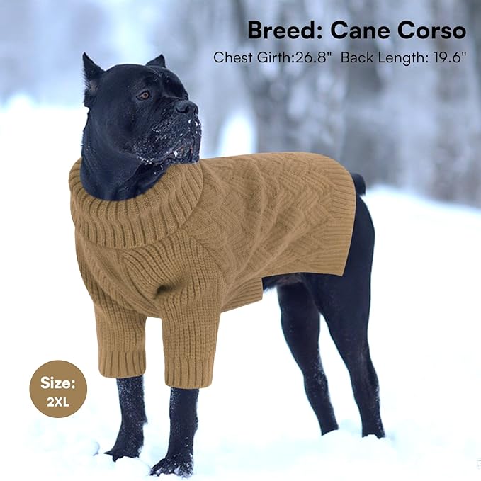 SUNFURA Small Dog Sweater, Turtleneck Dog Sweater for Cold Weather, Puppy Knitwear Pullover for Christmas Thanksgiving, Pet Winter Knitted Sweatshirt for Pug Dachshund, Camel S