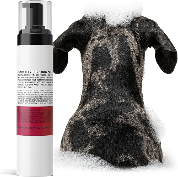 Luxe Foaming Dog Shampoo – Gentle, Moisturizing Pet Wash for Dry & Sensitive Skin – Skin Soothing, Odor Control, Shiny Healthy Coat – 8 fl oz (Cranberry Spice)