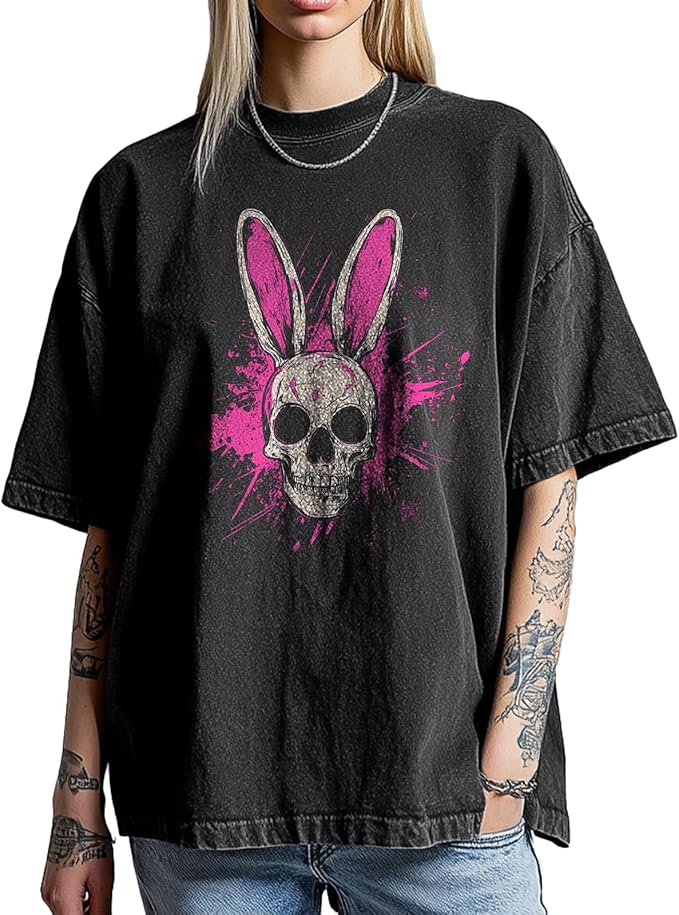 Womens Shirt Summer Graphic T-Shirt Plus Size Casual Loose Cotton Tops Girls Easter Shirt Short Sleeve Tees