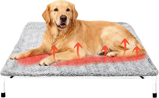 Large Self Warming Dog Pad for Elevated Cot Dog Beds Self Heating Pet Mat Warm Thermal with Corner Straps 32x57in Removable Washable Soft Cover Non-Slip Bottom for Indoor Outdoor