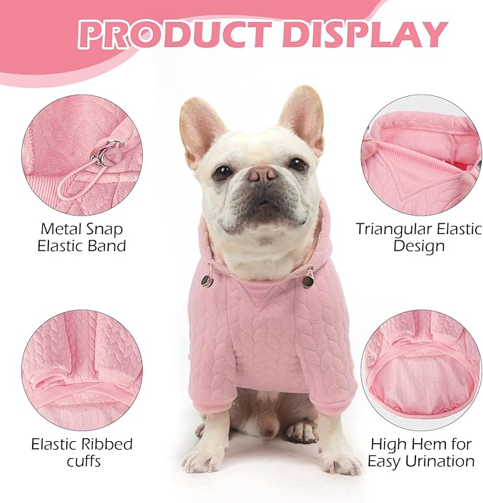 EXPAWLORER Textured Cable Knit Basic Dog Hoodie, Elevated Style Dog Sweater with Leash Hole and Pocket, Soft and Warm Pet Winter Coat, Cold Weather Clothes for Small Medium Large Dogs Cats,Pink XS