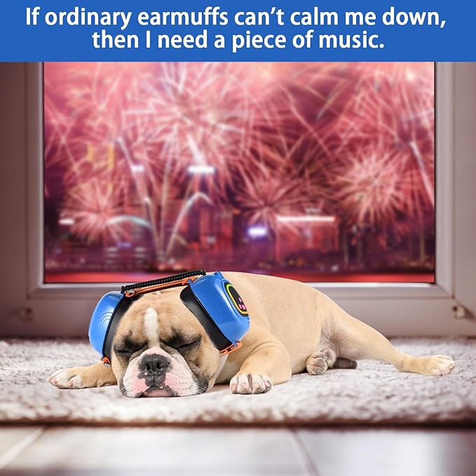 Dog Music Headphones for Anxiety Relief Fireworks Thunder Noise Blocking Earmuffs with Sound Isolation Calming Classical ASMR Music for Dogs – Pet Ear Muffs (Blue, L)