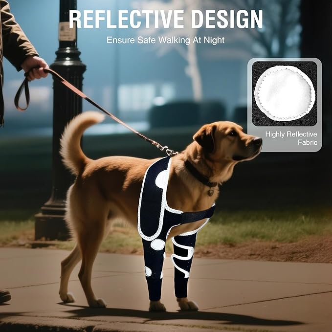 Dog Elbow Brace & Dog Front Leg Brace – Dog Elbow Protector for Hygroma, Pressure Sores, Breathable Dog Sleeves for Front Legs, Reflective, Cone Alternative – Both Legs, M