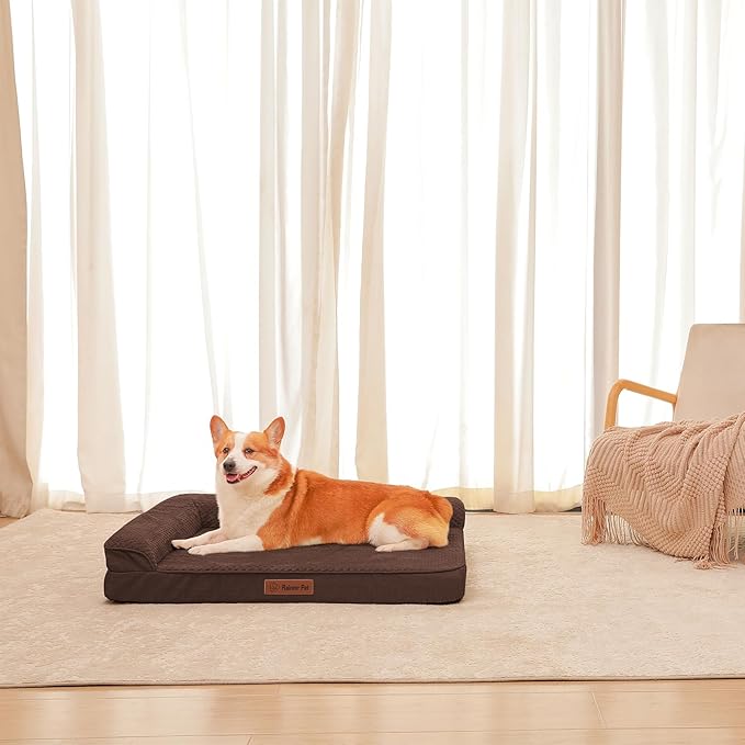 Orthopedic Dog Beds Large Sized Dog, 36x27x6 Inches Memory Foam Pet Bed for Large Dogs, Washable Removable Cover, Nonskid Bottom, Waterproof, Brown Grey
