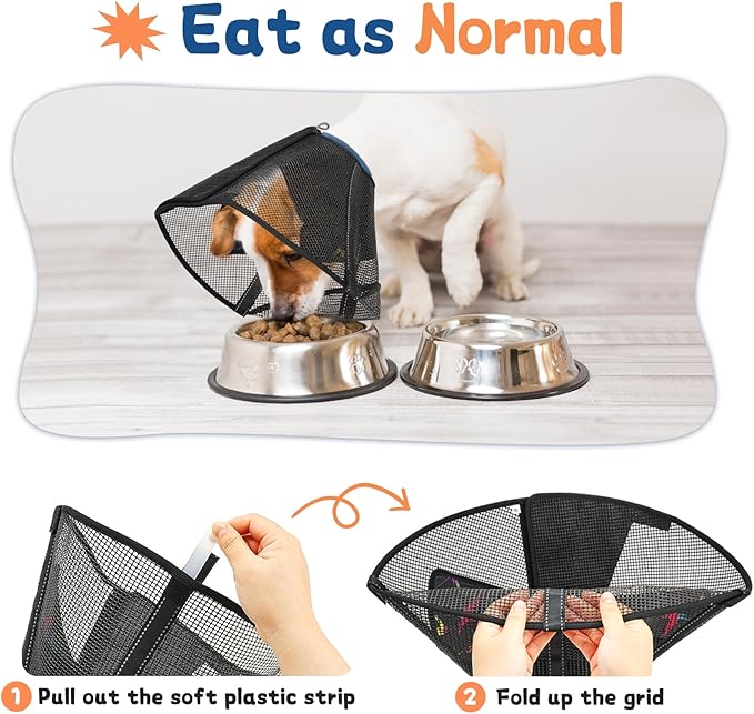 Dog Cone Collar to Stop Licking: Soft Mesh Recovery Collar After Surgery with Detachable Pad, Elizabeth Cone Alternative for Large Medium, Small Dogs, Normal Eating and Drinking (XL,Black and Blue)