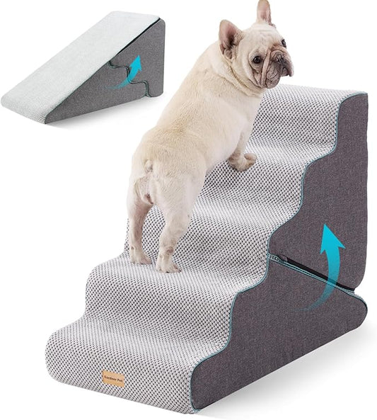 Gardner Pet Dog Stairs for Small Dogs 22.5" H, 2 in 1 Transformable 5-Step Pet Stairs and ramp, Dog Steps for Couch bed (23~27 in) with Durable Non-Slip Waterproof Cover and CertiPUR-US Certified Foam