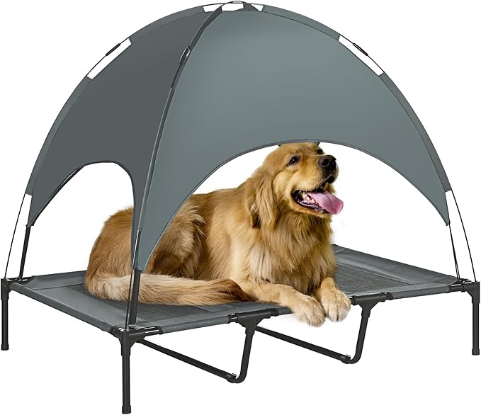 PawHut Elevated Portable Dog Cot Cooling Pet Bed With UV Protection Canopy Shade, 48 inch