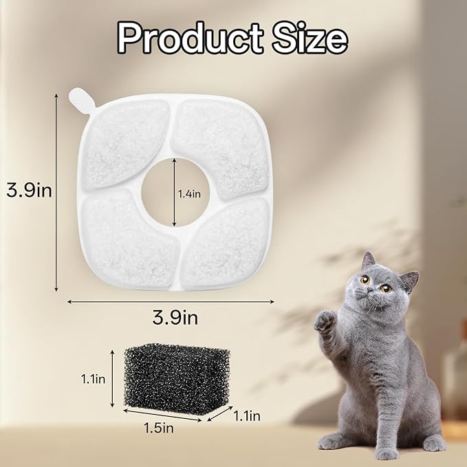 TOUDABBQ Cat Water Fountain Filters, 24-Pack Filters Replacement for 95oz/2.8L Automatic Cat Water Fountain, 5-Layer Filtration Pet Fountain Filter (12 Filters&12 Sponges)