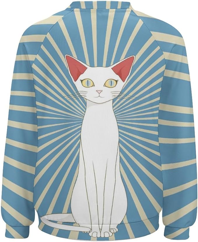 Biacolum Long Sleeve Shirts for Women Mid Century Retro Style Atomic Cat 3D Graphic Sweatshirts Fall Crewneck Pullover Top