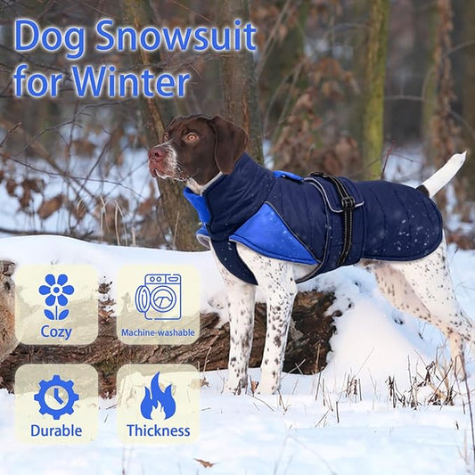 MIGOHI Comfortable Large Dog Coat - Waterproof Dog Coat with Reflective Strips,Windproof XXL Dogs Jacket with Warm Turtleneck, Snow Coats for Large Dogs,Labrador Golden Retriever,2XL,DarkBlue