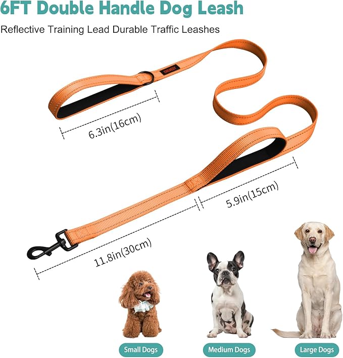 Dog Leash, Heavy Duty Dog Leash, Leashes for Large Breed Dogs ., Double Handle Dog Leash, Reflective Training Lead, Perfect for Medium to Large Dogs(5FT,Orange)
