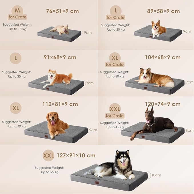 EHEYCIGA Orthopedic XXL Dog Beds for Jumbo Dogs with Removable Washable Cover for Crate, Grey, 47x29