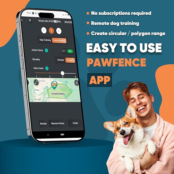 GPS Wireless Dog Fence with Free App, Electric Fence System with Training Collar, Portable Fence for Outdoor Use, Rechargeable Waterproof Flexiable Collar, Adjustable for Large Medium Dogs (Gray)