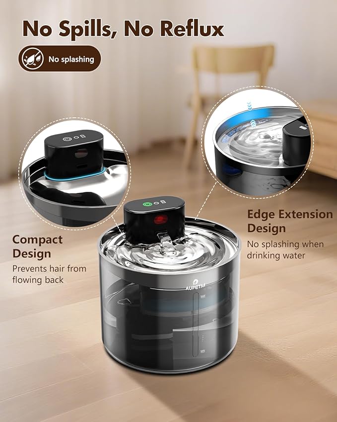 Cordless Cat Water Fountain, 3.5L/119oz Wireless Pet Fountain with Stainless Steel Tray, 60-Day Battery, Motion Sensor & Timer, Cat/Dog Water Bowl Dispenser - Ultra Quiet 6-Stage Filtration