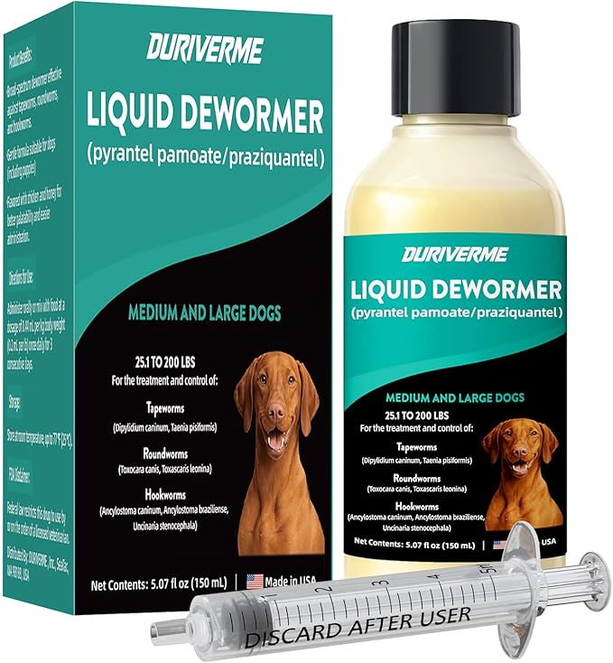 Dewormer for Large Dogs - Pet Dewormer Liquid – Tapeworm, Roundworms & Hookworms - Worm Remover(25.1 to 200 lbs)