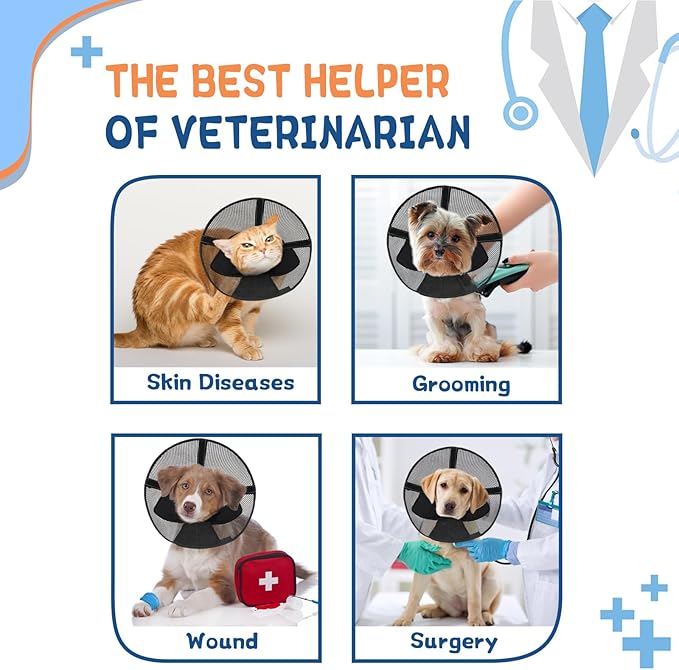 Dog Cone Collar to Stop Licking: Soft Mesh Recovery Collar After Surgery with Detachable Pad, Elizabeth Cone Alternative for Large Medium, Small Dogs, Normal Eating and Drinking (S,Black and Blue)