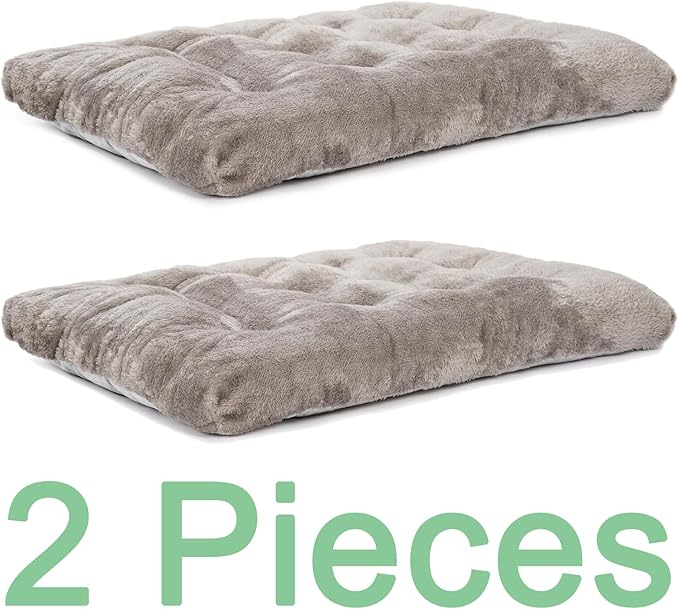 POMIU 2-Pack Washable Dog Bed, Deluxe Plush Crate Beds with Anti-Slip, Machine Washable Kennel Pad Sleeping Mat for Large, Medium and Small Dogs (2 Pack x Grey, 29.0" L x 21.0" W x 3.0" Th)