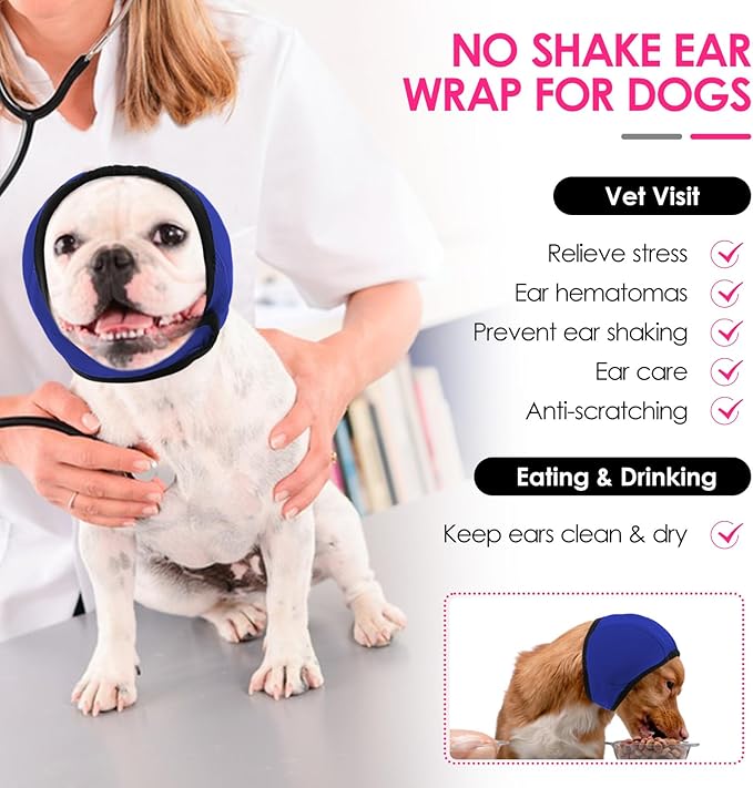 KOESON Dog Calming Hoodie - No Shake Ear Wraps for Dogs, Anxiety Relief & Noise Protection, Water Resistant Pet Ear Cover Muffs for Thunderstorms, Swimming, Firework, Grooming, Bathing, Royal Blue M