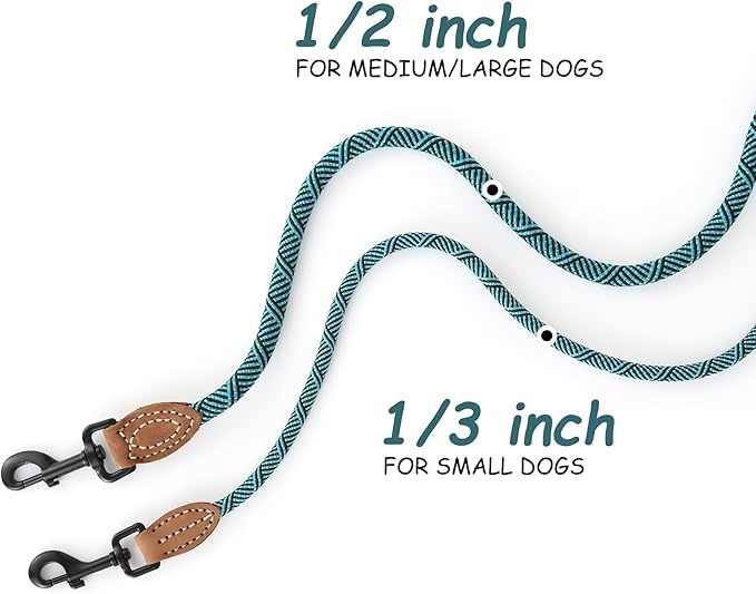 Mile High Life Small Dog Leash, Thin Rope Leash with Genuine Leather Connection and Heavy Duty Metal Clasp, Great for Small Medium Dogs(Green,48 Inch-1/3)