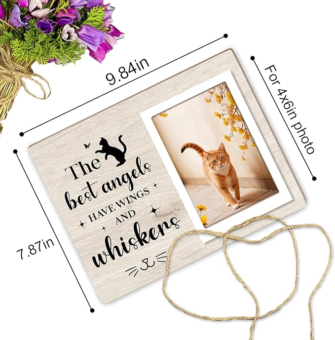 Memorial Picture Fram&Cat Memorial Suncatcher Gift Set, Pet Picture Frame, Sympathy Gifts for Loss of Loved Pet, Bereavement Gifts for Loss of Cat, Remembrance Photo Frame or Memorial Gift, Fits 4x6In Photo(MXK01)