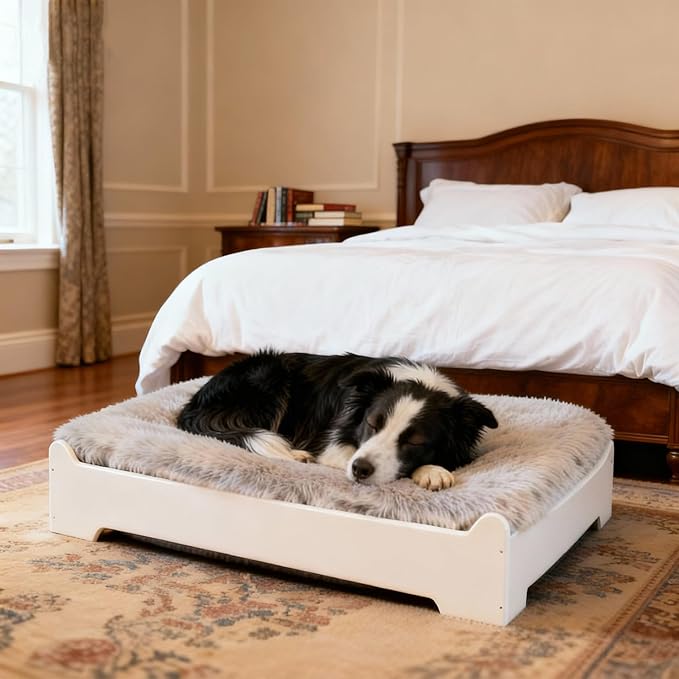 Elevated Dog Bed,32×24.8 Inch Medium Raised Dog Couch with Cover, White M Supports up to 50lbs