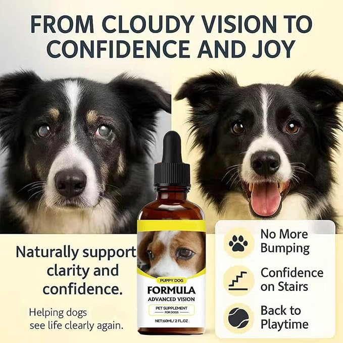 Advanced Vision Formula for Dogs – Liquid Eye & Vision Support Supplement – Supports Clear Vision & Reduces Cloudy Eyes and Cataracts in Dogs – with Lutein & Zeaxanthin – 2oz (60ml) Oral Drops