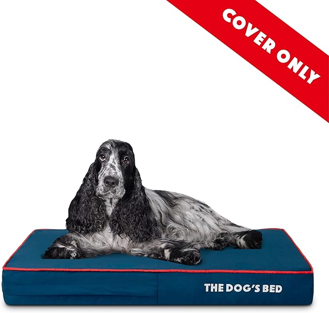 The Dog's Bed Replacement Outer Cover ONLY (Outer Cover ONLY - NO Bed, NO Waterproof Inner) for The Dog's Bed, Washable Oxford Fabric, Medium 4 Inches (Blue with Red Piping)