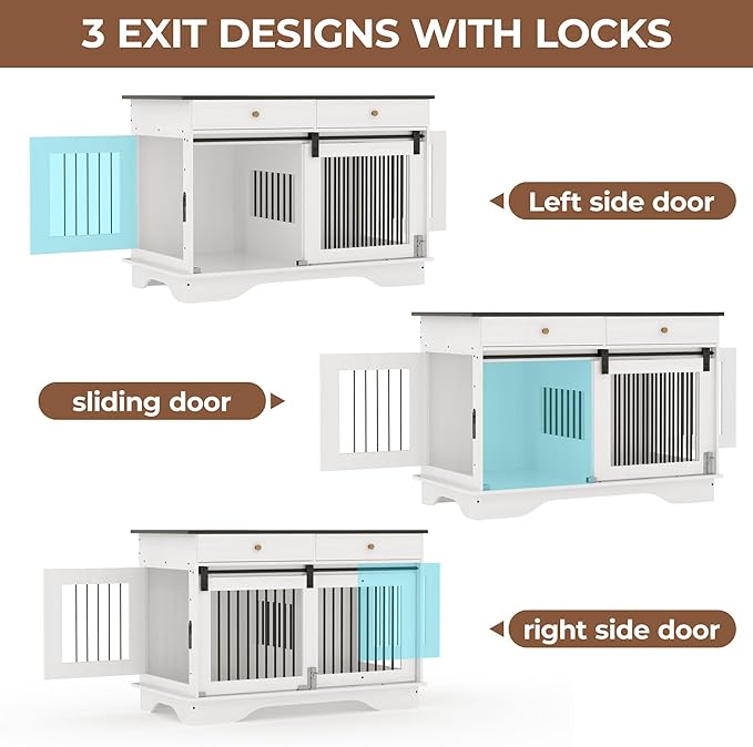 Large Dog Furniture Crate, 47 in Furniture Style Dog Crate with Removable Divier for Large/Medium/Small Dogs，White&Brown