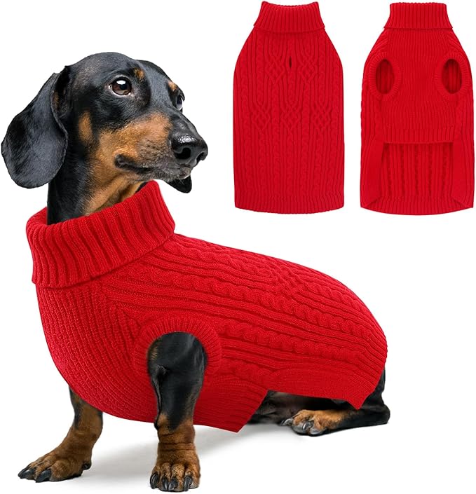 SUNFURA XS Dog Sweater, Puppy Sweaters for Small Dogs Girl Boy, Dog Christmas Sweater Turtleneck Kintwear, Thanksgiving Knitted Sweatshirt Warm Chihuahua Clothes for Fall Winter, Red XS