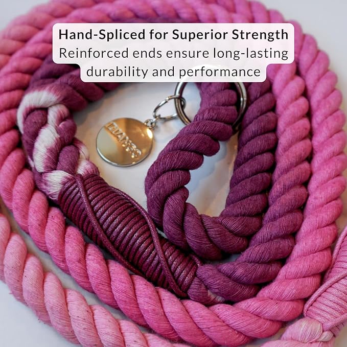 DJANGO Cotton Rope Dog Leash 5ft – Handcrafted Dog Leash and Purple Ombre Braided Leash for Small, Medium, and Large Dogs – Durable 5 Foot Training Lead with Silver Hardware – Raspberry Purple