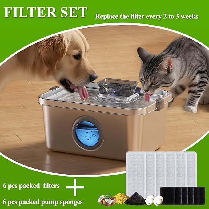Accessories Set (Replacement Filter & Water Pump Sponge) for Dog Water Fountain- 6 pcs Packed Filters & 6 pcs Packed Sponges, Only Suitable for PETIMI Pet Water Fountain (Model PF-SS-01/02/03)