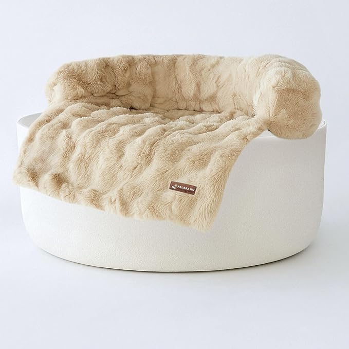 Pelsbarn Dog Bed for Couch, Luxurious Sofa Bed for Dogs with Non-Slip Oxford Bottom - Faux Rabbit Fur with Removable Cover, Small, Beige - 28x28 in
