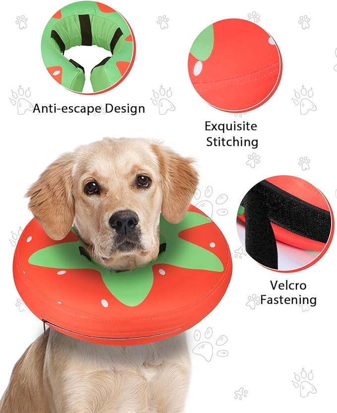 MIDOG Soft Inflatable Dog Cone,Donut E-Collar Alternative for After Surgery, Prevents Licking,Allowing Normal Eating & Vision,Comfortable Recovery Collar for Small Medium Large Dogs&Cats,Strawberry-M+