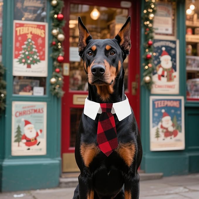 ADOGGYGO Christmas Dog Necktie, Xmas Pet Tuxedo Costume, Red Plaid Christmas Neck Tie Collars for Large Dogs (Large)