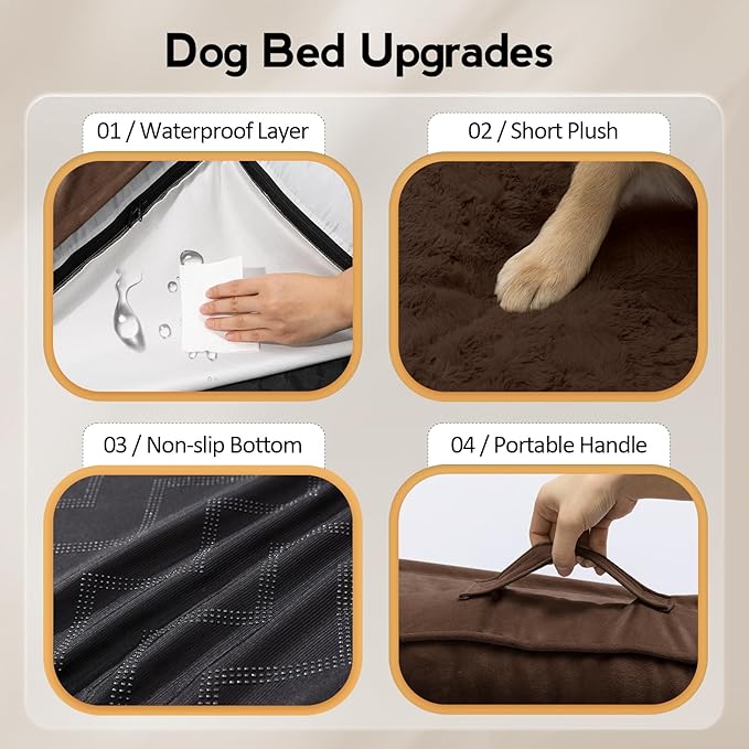 Large Orthopedic Dog Bed with Sides XXL Dog Beds with Removable Washable Cover Non-Slip Waterproof Pet Bed for Extra Large Dogs - Brown XXL
