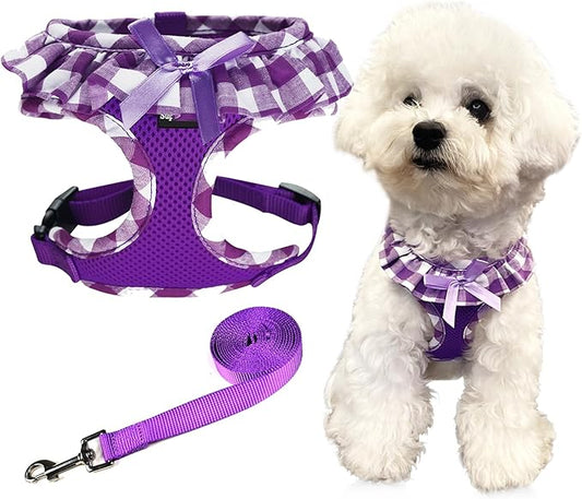 SuperBuddy Upgraded Soft Mesh Dog Harness, Super Breathable Lightweight Pet Harnesses for Puppy Dogs Outdoor Walking, Purple Dog Harness and Dog Leash Set Packing -Small