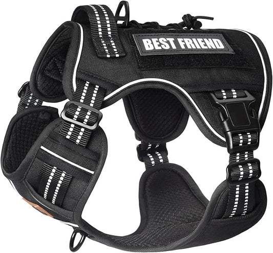 PET MARVEL Tactical Dog Harness for Medium Size, No Pull Military Dog Vest with Easy Control Handle, Molle Hoop & Loop, Adjustable Reflective Reinforced Stich for Walking Training, Black