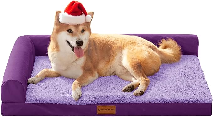 Patas Lague Orthopedic Dog Bed Large Sized Dog 36''X24'', Waterproof L Bolster Medium Pet Sofa Beds with Removable Washable Cover, Soft Comfortable Pet Couch Crate Mat with Nonskid Bottom, Purple