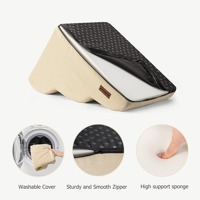 Dog Ramp and Stairs for Small Dogs & Cats,3-Step Pet Stairs for Couch Sofa and Chair,Indoor Anti-Slip Dog Stairs for Old Cats and Puppy,Beige