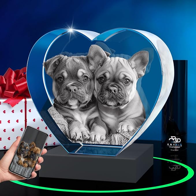 ArtPix 3D Crystal Photo, Christmas Personalized Gifts for Women, Wife, Her, Him, Men, Husband, Grandma, Great Xmas Customized Gift with Your Own Photo, Custom Glass 3D Laser Etched Picture Wedding