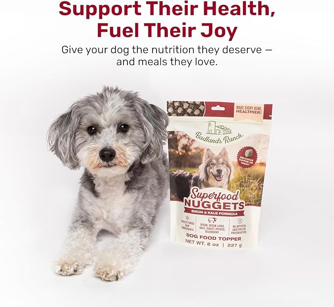 BADLANDS RANCH Superfood Nuggets – Freeze-Dried Raw Dog Treat & Food Topper, Nutrient-Dense Bison & Kale Formula, No Artificial Additives, 8oz Bags (4-Pack Bundle)