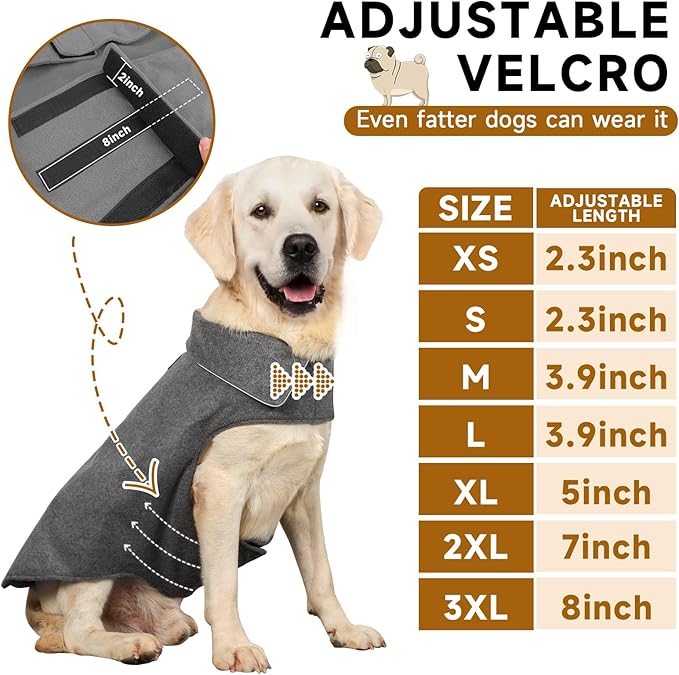 Fleece Dog Coat Pet Jacket Warm for Cold Weather for Extra Large,Large,Medium Small Puppy(Grey,XL)