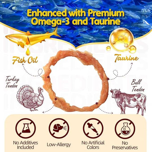 TailParty Turkey Tendons for Dogs with Fish Oil & Taurine: 1 lb Dog Healthy Treats, All Natural Dental Chew Rings, Long-Lasting Training-Reward Snacks for Health-Conscious Pet Owners