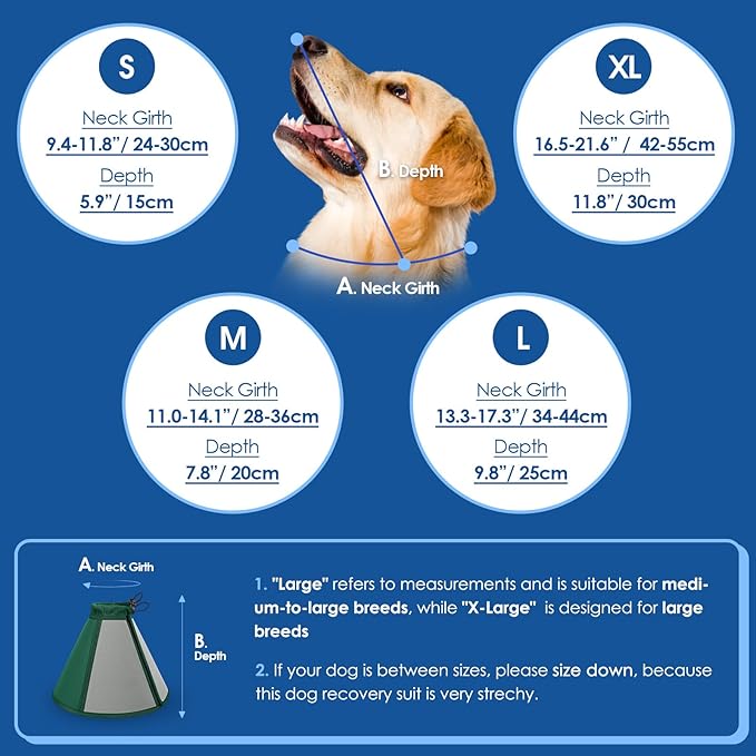SUNFURA Dog Cones for Large Dogs, Soft Dog Cone to Stop Licking, Adjustable Cone for Dogs After Surgery, Pet Cone Collar Alternative for Wound Healing, Green X-Large