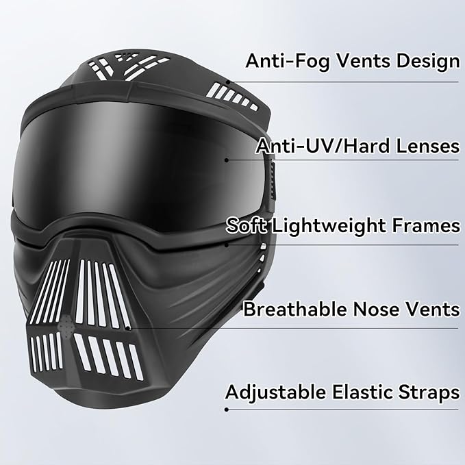 PETLESO Dog Goggles Large Breed, Anti-UV Dog Sunglasses for Full Face Protection, Pet Mask with Breathable Holes for Outdoor Camping Hiking Hunting, Adjustable, Black