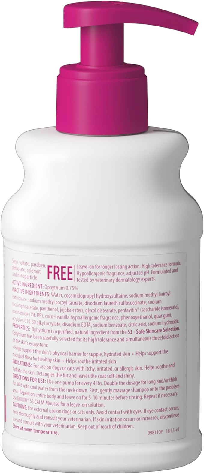 Douxo S3 Calm Shampoo, Contains 0.75% Ophytrium, Soothing, For Itchy, Irritated or Allergic Skin, For Dogs and Cats, 6.7 fl. oz. (200mL)